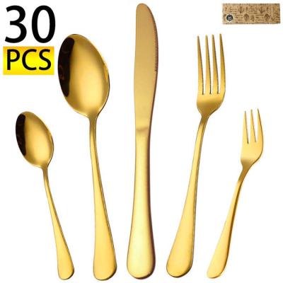 China Viable Christmas Gift High End Gold Plated 30 Pcs Flatware Metal Cheap Spoon Set Luxury Stainless Steel Gold Cutlery With Case for sale