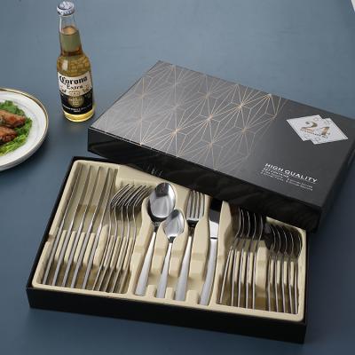 China Factory Direct Sale Viable Wholesale 24pcs Knife Fork Spoon Set Wedding Flatware Stainless Steel Silver Cutlery Set With Case for sale