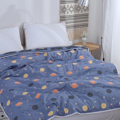 China 6 Layer Sustainable Gauze Blanket Printed Design 200*220cm Summer Cotton Blanket for sale