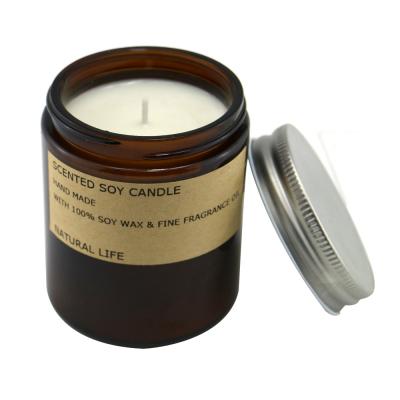 China Home Decoration Jar Candles With Lid Originaic Natural Amber Candle Luxury Soy Wax Scented Candle for sale