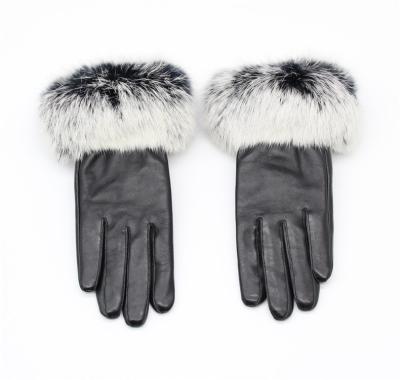 China Outdoor Woman Touch Screen Mittens Rabbit Fur PU Gloves Lady SHF-0623 for sale