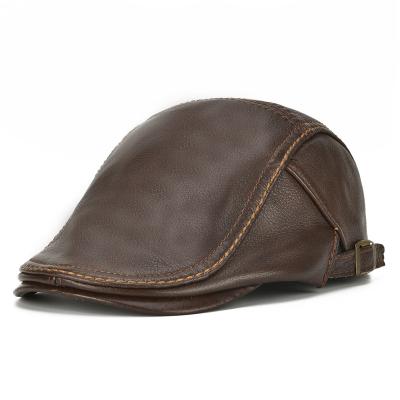 China Peaked Hat Man Casual Outdoor Genuine Leather Hat for sale