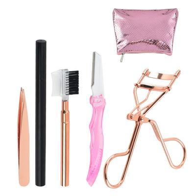 China Beauty Make Up Tools Factory Supply 5 Pcs Set Custom Logo Pink Beauty Grooming Tools Kit, Necessary Girls Beauty Eyelash Eyebrow Curler For Girls for sale