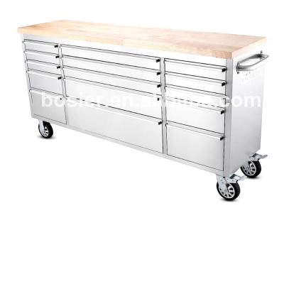 China Sit on Your Truck or Workshop Stainless Steel Anti-Fingerprint 15 Drawer Tool Box 72 Tool Cabinet Work Bench for sale