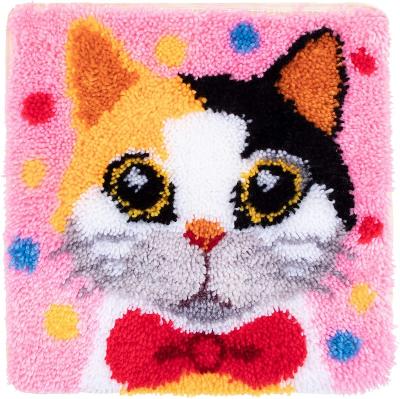 China China DIY Crochet Yarn Crafts for Kids or Adults with Printed Canvas Pattern, Crochet Cat Rug Making Latch Kits for sale