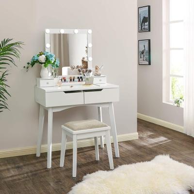 China Other White Dressing Table With Stool And LED Lights With 5 Drawers And Mirror Dresser Furniture Dresser Makeup Tables for sale