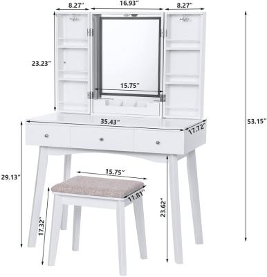 China Other hot sale white color makeup mirror hollywood vanity makeup table with LED mirror bedroom furniture wholesale for sale