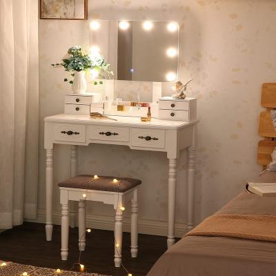 China Other Modern Glamorous Mirrored Frame Shinny Crystal Decor Vanity Table Dresser Glass Dressing Table For Bedroom Furniture for sale