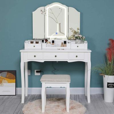 China Other Hot Selling Large Nordic Simple Style Storage Table Dress Table With Stool Mirror for sale