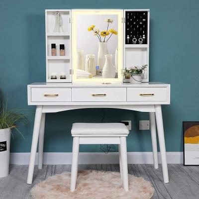 China Other Dressing Table 1 Suction Stool Mirror, Dress Table with New Trimirror Chest Cabinet, Bedroom Dresser Work Desk for sale