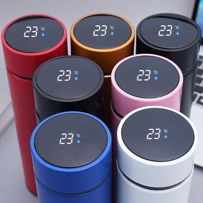 China Viable Custom Smart Logo Smart Straight Cup 500ml Digital Led Temperature Display Water Bottle Thermos Mug With Lid for sale