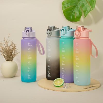 China Viable Free Fitness Motivational Sports Gym Gradient Water Bottle 1000ml Bpa Plastic Water Bottle With Time Marker for sale