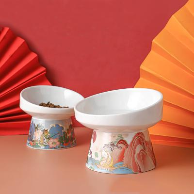 China Newly Next Chinese Style Large Viable Ceramic Pet Bowl Pet Bowl Protect Your Pet Neck for sale