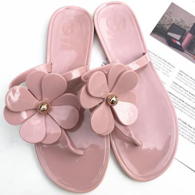 China 2022 Fashion New Style Flower PVC Jelly Flat Sandals Women Flip Flops Women Beach Slippers Flip Flops Slippers for sale