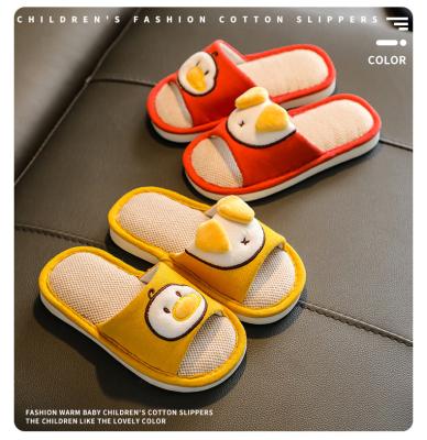 China 2021 Autumn New Linen Children'S Slippers Peep-toe Warm Non-slip Children's Breathable Spring And Indoor Slippers for sale