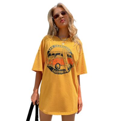 China 2021 New Design QUICK DRY Style Custom Print Women's T-shirt Yellow 100% Cotton Stitches Print Casual Pattern Summer T-shirt Round Neck 10pcs for sale