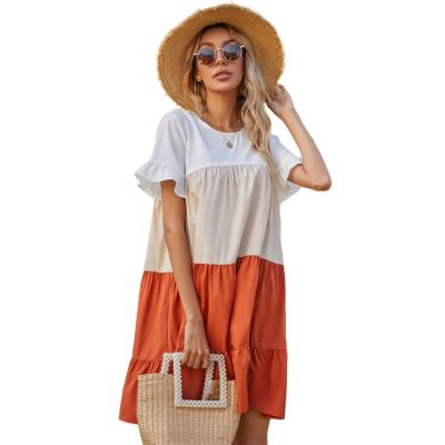 China Breathable Round Neck Ruffle Edge Shirt Dress Comfortable Vacation Loose Dress A Line 2021 Summer Hot Selling Midi Dress for sale