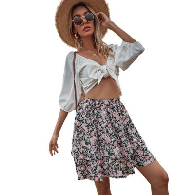 China Fashionable Elegant Elegant Breathable Tiered Skirt 2021 Over Floral Print Summer Casual All Ladies Pleated High Waist For Women Mini Adults for sale