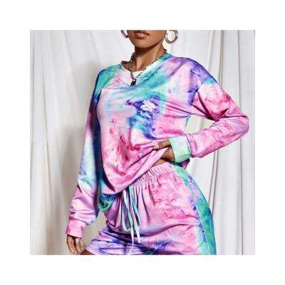 China 2 Piece Summer Breathable Hot Sale Tie Dye Women's Casual Clothing Long Sleeves Two Piece Shorts Set for sale