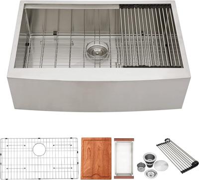 China Without Faucet Farmhouse Sink 30 Stainless - 30 Inch Farmhouse Kitchen Sink Apron Front Ledge Workstation Stainless Steel 16 Gauge Single Arc for sale