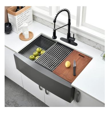 China Without Faucet UPC High Quality Farmhouse Apron Sinks Kitchen Stainless Steel Farmhouse Laundry Black Sink With Manufacturer Price for sale