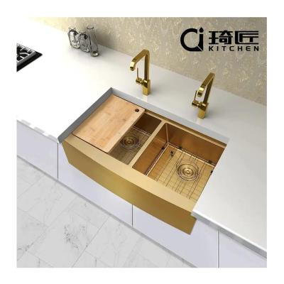 China Without Faucet Hot Sale Custom Apron Double Bowl Handmade Stainless Steel Farmhouse Kitchen Sink for sale