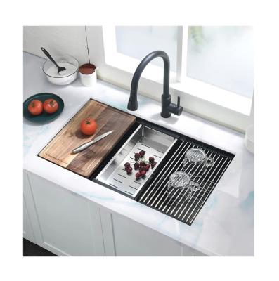 China Without Faucet Workstation PVD Matte Black 304 Stainless Steel Nano Handmade Kitchen Sink With Accessories for sale