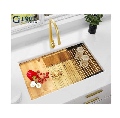 China Without Faucet Gold Kitchen Sink Undermount Stainless Steel Single Bowl Kitchen Sink for sale