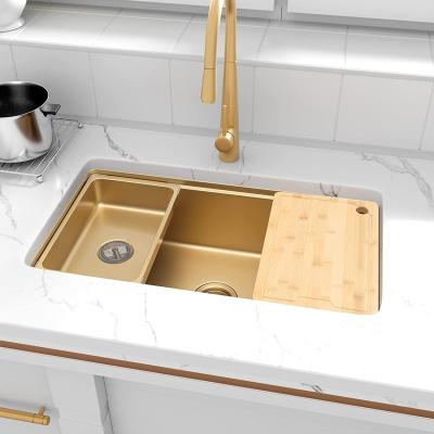 China Without Faucet Qijiang Stainless Steel Workstation Sink, Gold Undermount 32x18 Inch Kitchen Sink, 16 Gauge Single Bowl Kitchen Sinks for sale