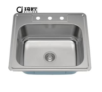 China Without Faucet Hot Sale 25 Inch Topmount Single Bowl 18 Gauge Stainless Steel Kitchen Sink With NoiseDefend Soundproofing for sale