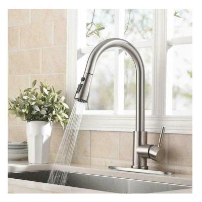 China Faucets Hot Sale Stainless Steel Kitchen Sink Metered Commercial Faucet Pull Down Sprayer Spring Mixer Brushed Nickel for sale