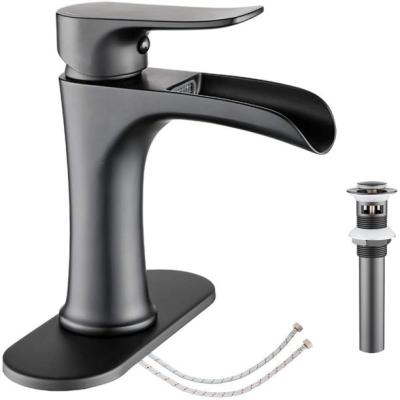 China Hot Selling Matte Black Bathroom Faucet Waterfall Metered Bathroom Sink Faucet With Noise Drain Single Handle One Or Three Hole Ho for sale