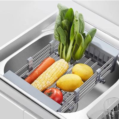 China Stocked China Made Dish Drainer For Sink Drying Dish Rack Telescopic Expandable Sink Drain Basket for sale