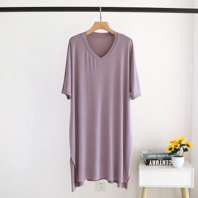 China 2022 new summer modal casual women's v-neckline soft plain pajamas dress long for sale