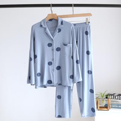 China New 2022 Updraft Spring Fashion Pajamas Set Women's Autumn Polka Dot Cardigan Long Sleeve V-neck Pajamas Pants Set for sale