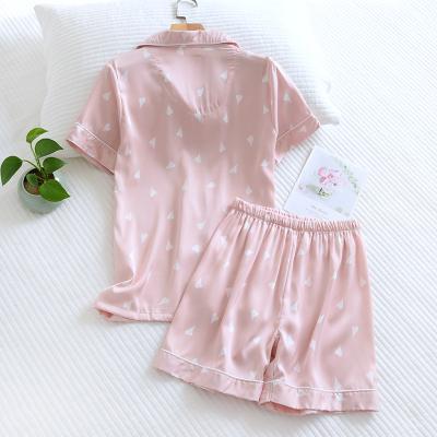 China Various styles girls cute lapel loungewear thermal a group of summer cool ice satin ladies silk short pajamas for sale