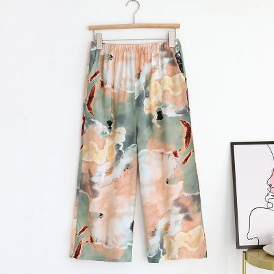 China 2022 Updraft Women's Floral Printing Pajamas Wide Leg Pants Long Elastic Loungewear Pants With Pockets Plus Size Women Trousers for sale