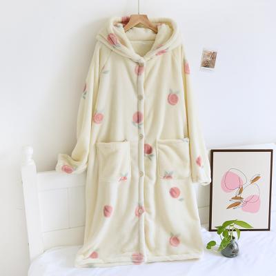 China Factory wholesale 1 color flannel autumn winter loose home long dress lovely color thermal thick warm peach for sale