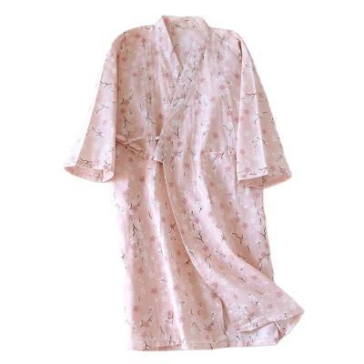 China Breathable thin section cherry blossom print pattern pajamas ladies kimono thermal japanese cotton nightgown long robe low price for sale