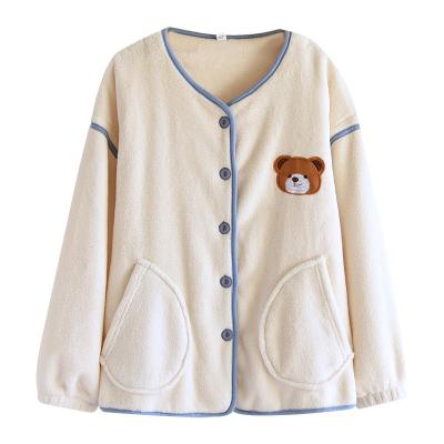 China Wholesale custom warm coral fleece neck pajamas 2022 fall and winter fashion bear thermal shirt round women for sale