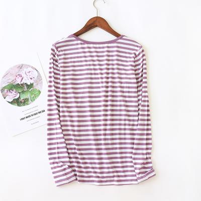 China Thermal 2022 Home Sleeve Warm Custom Striped Casual Round Neck Ladies Long Tops Cotton Modal Pajamas for sale