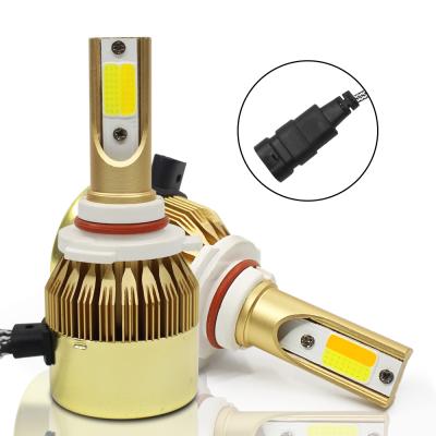 China Dual 9005 COB Lights Kit H4 Hi-Lo 72W 9600LM 9004 Gold Conversion C6 Aluminum High Quality LED Headlight Bulbs COB Auto Car Led for sale