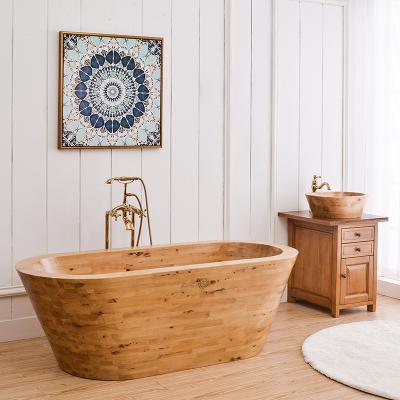 China Eco-friendly Chinese Cedar Wooden Bathtub Portable Luxury Whirlpool Bathtub For Elderly for sale