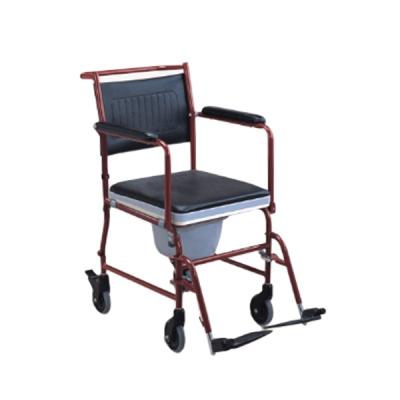 China Lightweight Commode Chair With Wheels Elder Portable Powder Coating Steel Commode Chair Wheelchair With Wheel for sale