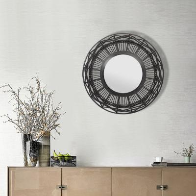 China Sense Of European Design Large Round Mirror Dressing Table Mirror Bedroom Wall Mirror With Black Frame for sale