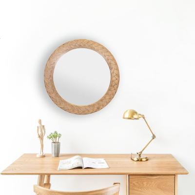 China Design Makeup Mirror Sense With Wall Hanging Bathroom Mirror Anti Fog Round Large Retro Relief Concave Mirror for sale