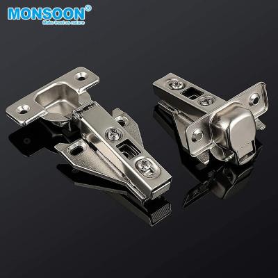 China MONSON Furniture Hardware Modern Kitchen Furniture Full Hydraulic Overlay 105 Degree 35mm Clip On Hinge Soft Narrow Hinge Cabinet Damping Hinge for sale