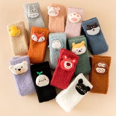 China Fuzzy Indoor Socks Coral Velvet Winter Cartoon 3D Animals Women Warm Thick QUICK DRY Doll Mid Calf Women's Sleep Socks for sale