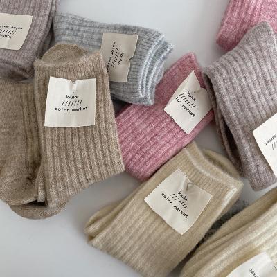 China QUICK DRY Japanese multicolor winter cashmere wool women thick thermal tube socks fashion solid color warm wool thongs women for sale