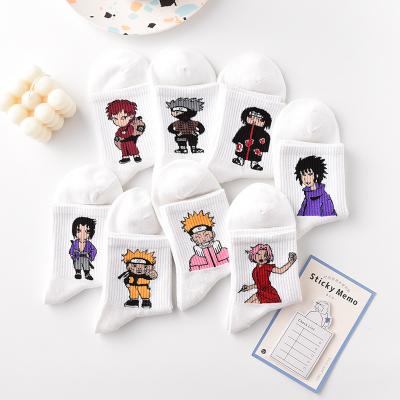 China QUICK DRY White Color Cartoon Japanese Anime Couples Socks Funky Cartoon Couples Socks Unisex Soft Cotton for sale